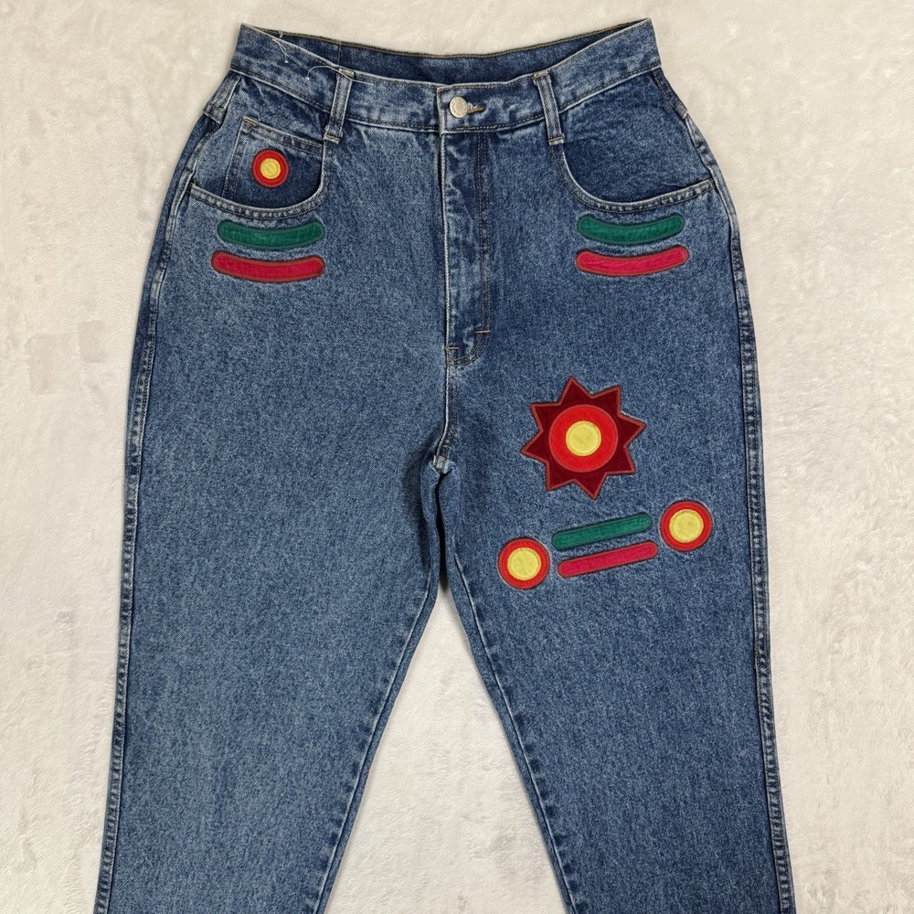 Vintage Embroidered High Waist Mom Jeans 13/14 Size 4 6 28 Festival Hippie Boho - Picture 3 of 16